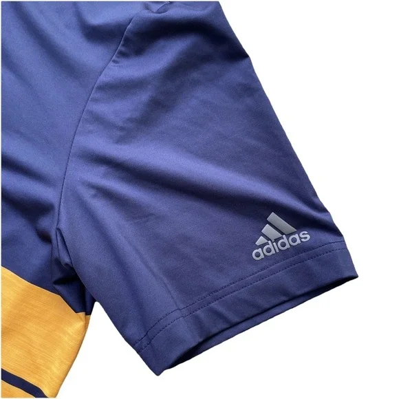 Men's Adidas Golf Polo Shirt M Blue Yellow Desert Springs Logo Performance - Picture 3 of 6